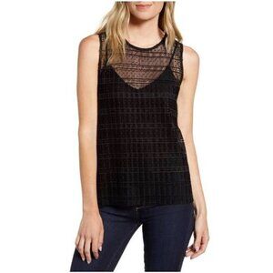 Chelsea28 Crochet Knit Overlay Black Tank Top Sleeveless Women’s Size Large